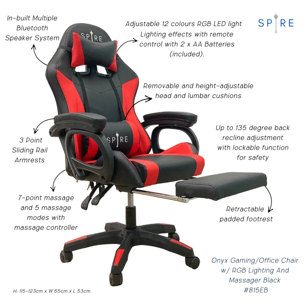 Spire Onyx Gaming/Office Chair w/ RGB Lighting And Massager