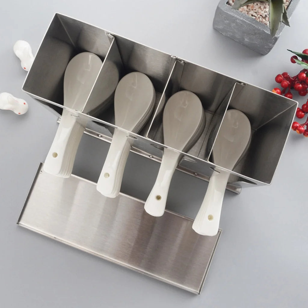 Spoon Utensil Holder Storage Rack Premium Stainless Steel Buffet Restaurant - 4 Holes
