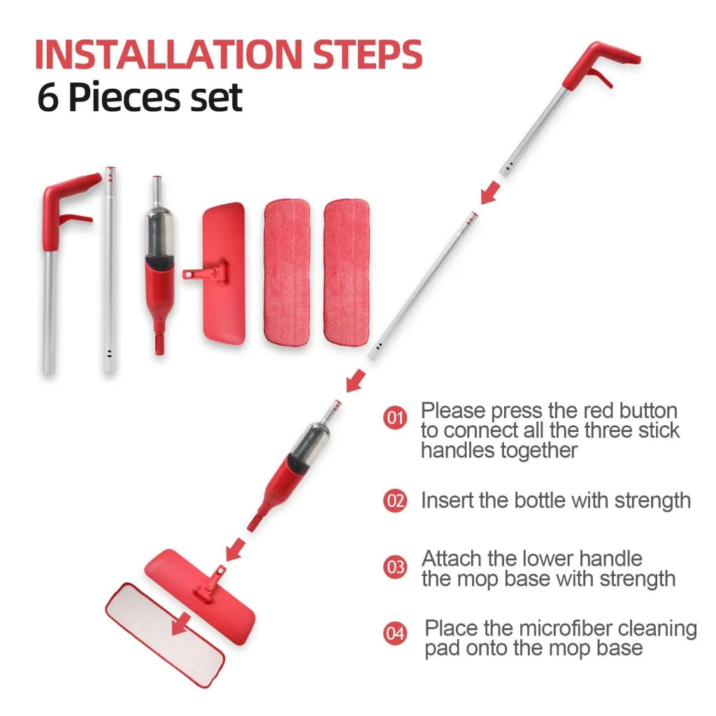 Spray Flat Mop with Microfiber Pads - Floor Tile Kitchen
