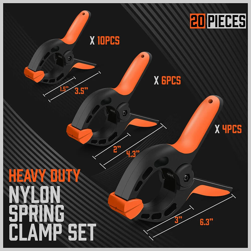 Spring Clamps Set 20Pc Heavy Duty Nylon Clips Non-Slip Grip