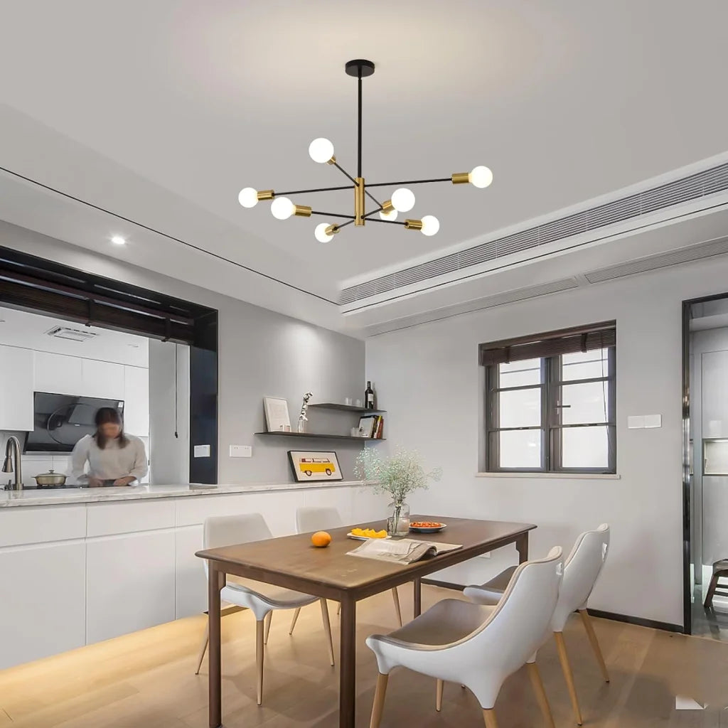 Sputnik Chandelier - Modern Industrial 8-Light Black & Gold