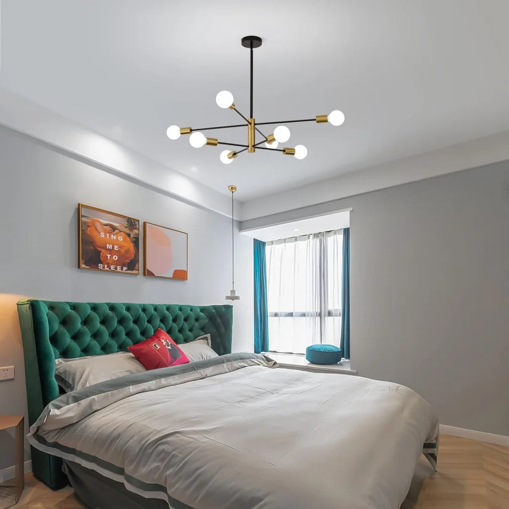 Sputnik Chandelier - Modern Industrial 8-Light Black & Gold