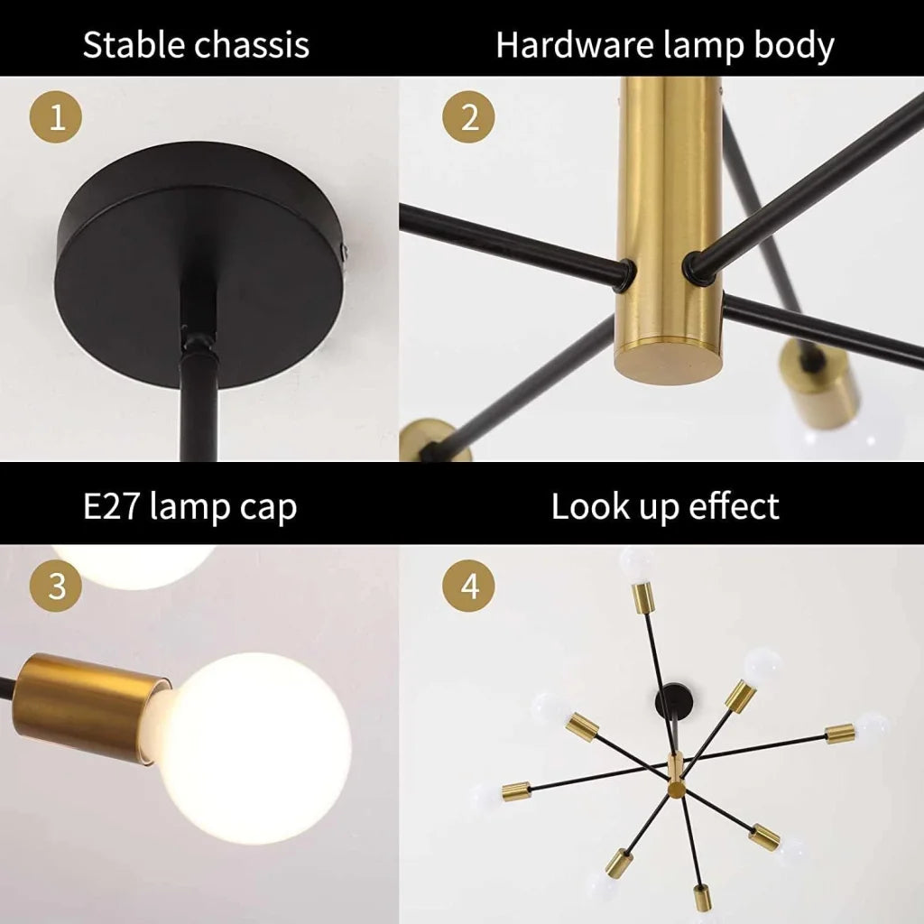 Sputnik Chandelier - Modern Industrial 8-Light Black & Gold