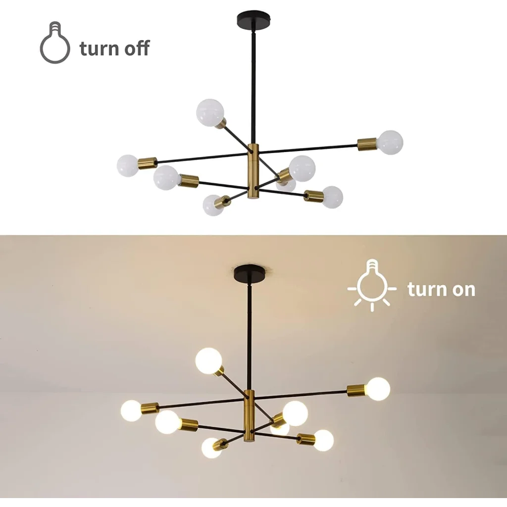 Sputnik Chandelier - Modern Industrial 8-Light Black & Gold