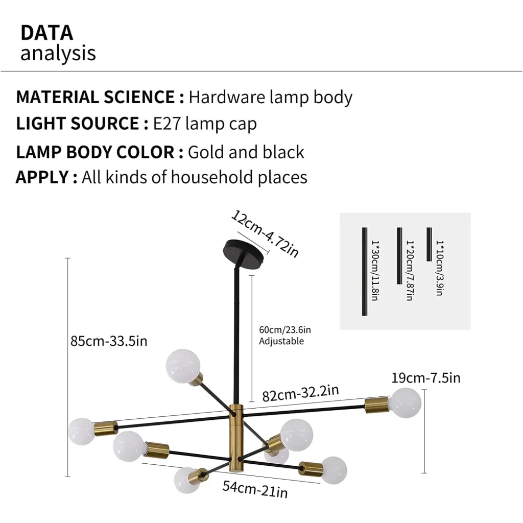 Sputnik Chandelier - Modern Industrial 8-Light Black & Gold