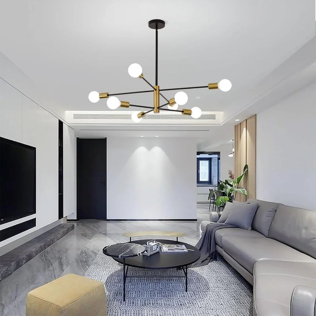 Sputnik Chandelier - Modern Industrial 8-Light Black & Gold