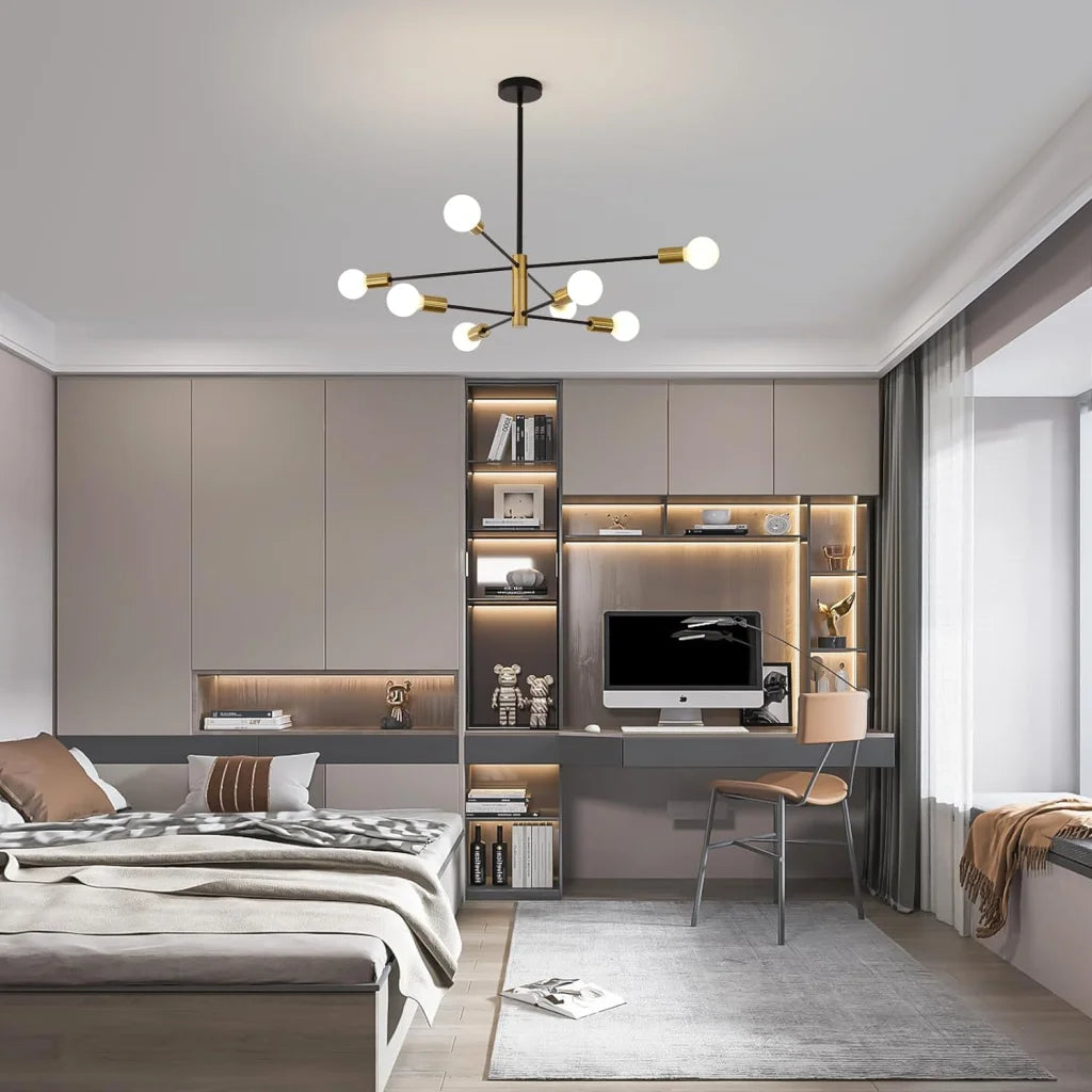 Sputnik Chandelier - Modern Industrial 8-Light Black & Gold