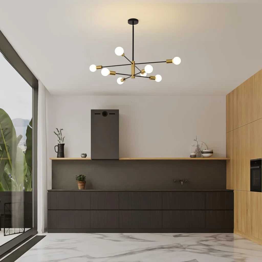 Sputnik Chandelier - Modern Industrial 8-Light Black & Gold