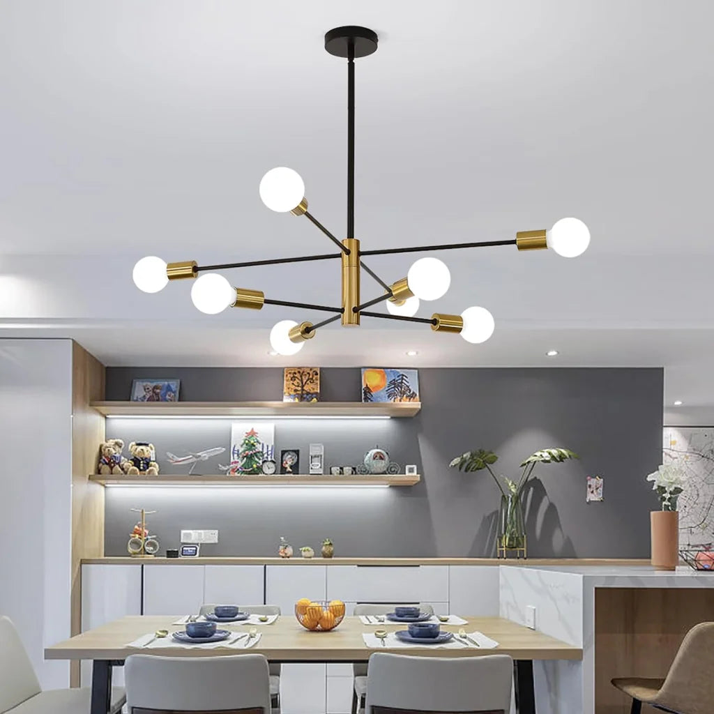 Sputnik Chandelier - Modern Industrial 8-Light Black & Gold