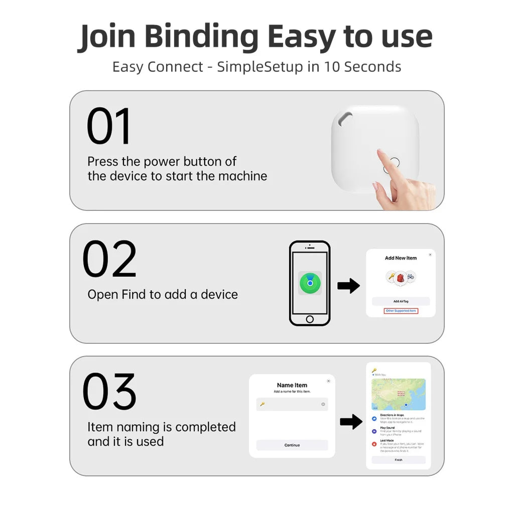 (Square Black) Mini GPS Tracker - Apple Find My Enabled Key