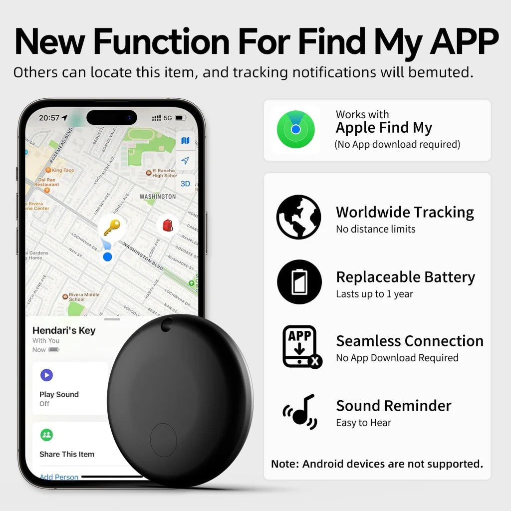 (Square Black) Mini GPS Tracker - Apple Find My Enabled Key