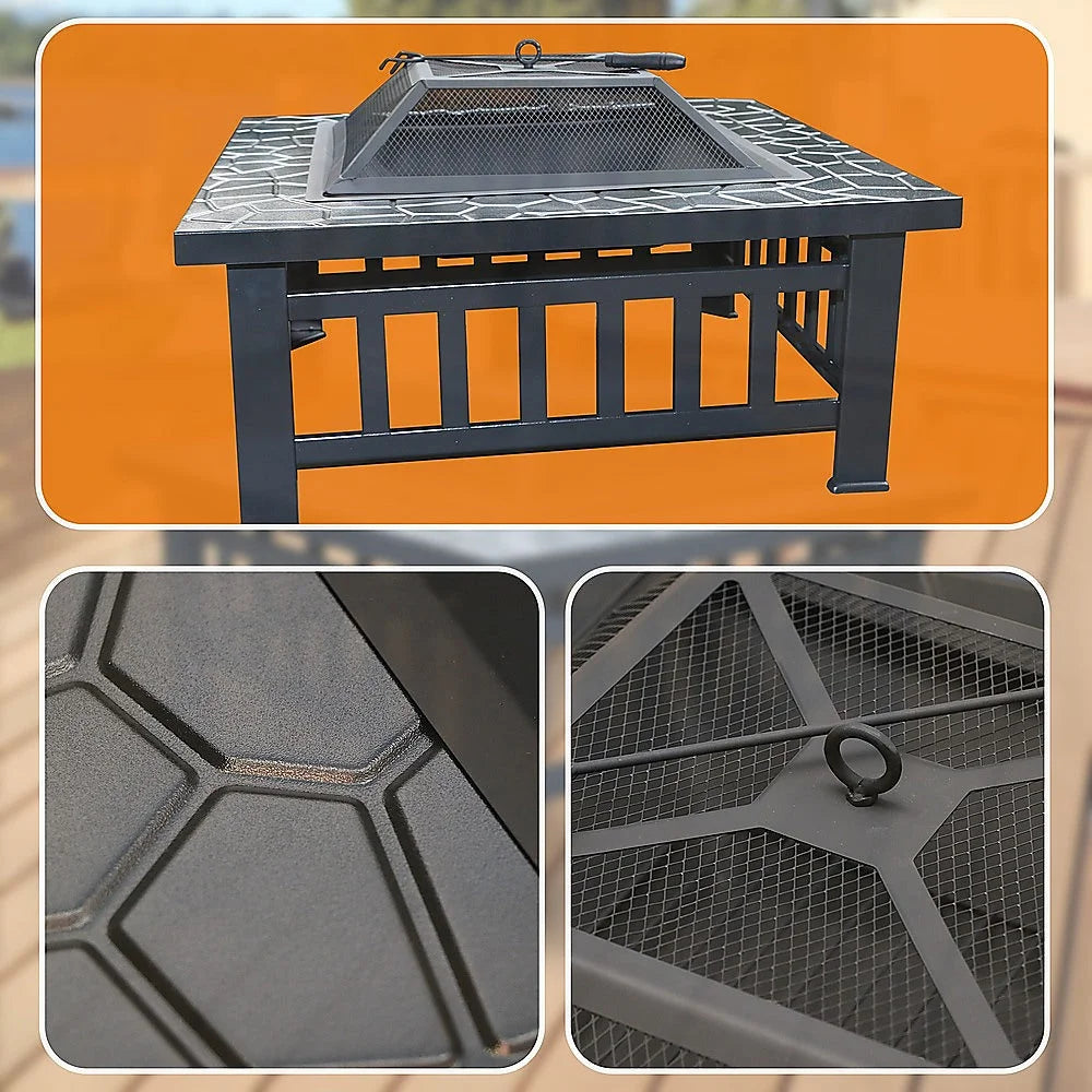 Square Metal Fire Pit Outdoor Heater 18’’ - Home & Garden >