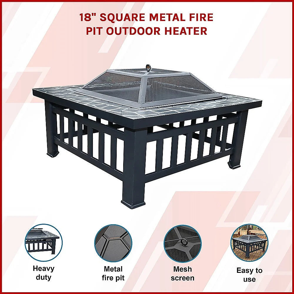 Square Metal Fire Pit Outdoor Heater 18’’ - Home & Garden >
