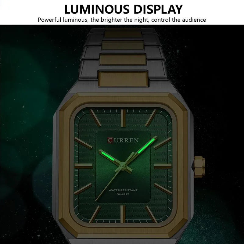 Square Steel Strap Men Quartz Watch - Business Style - Gold
