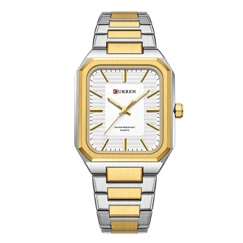 Square Steel Strap Men Quartz Watch - Business Style - Gold