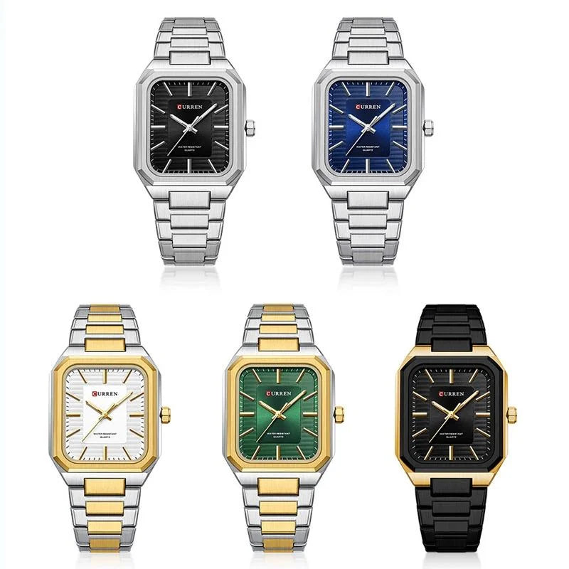Square Steel Strap Men Quartz Watch - Business Style - Gold