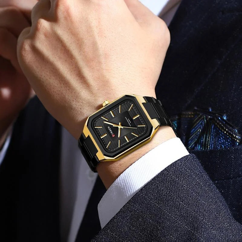 Square Steel Strap Men Quartz Watch - Business Style