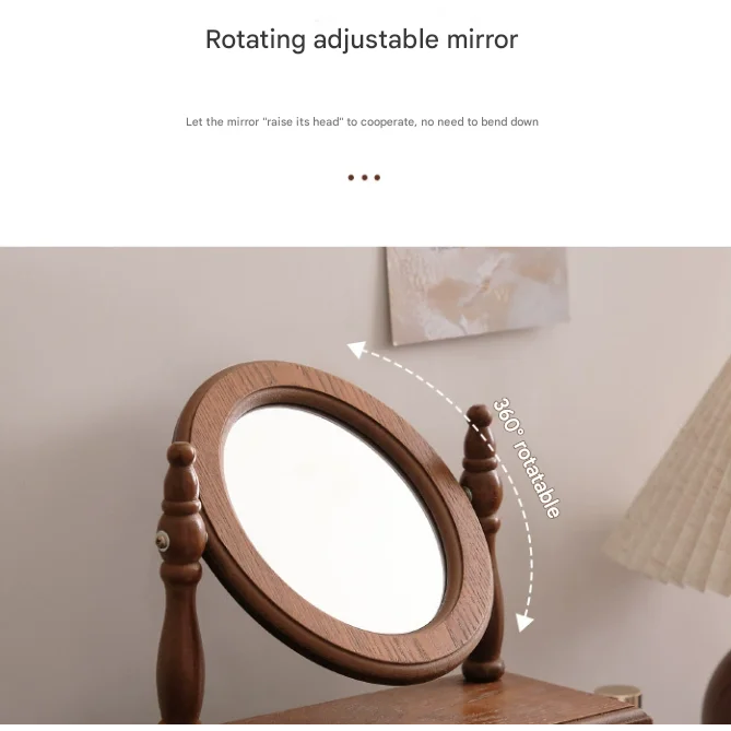 Square Wooden Tabletop Vanity Mirror with Drawer Elegant