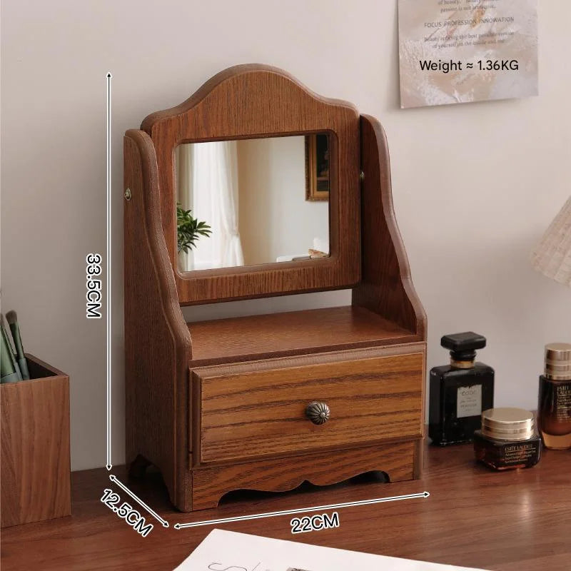 Square Wooden Tabletop Vanity Mirror with Drawer Elegant
