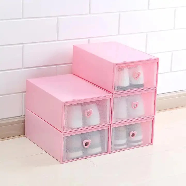 Stackable Transparent Shoe Storage Boxes with Heart-Shaped