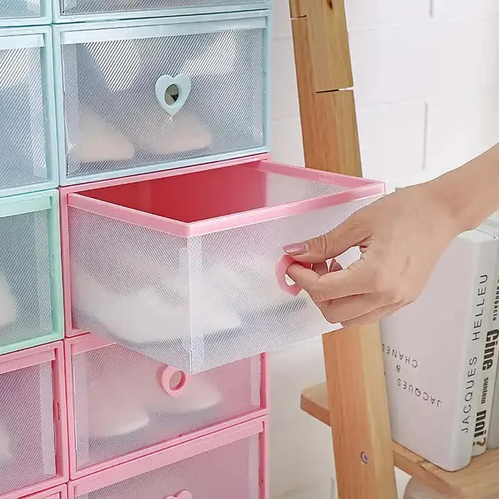 Stackable Transparent Shoe Storage Boxes with Heart-Shaped