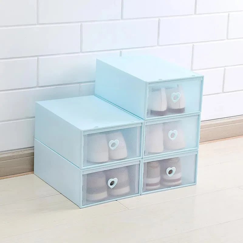 Stackable Transparent Shoe Storage Boxes with Heart-Shaped
