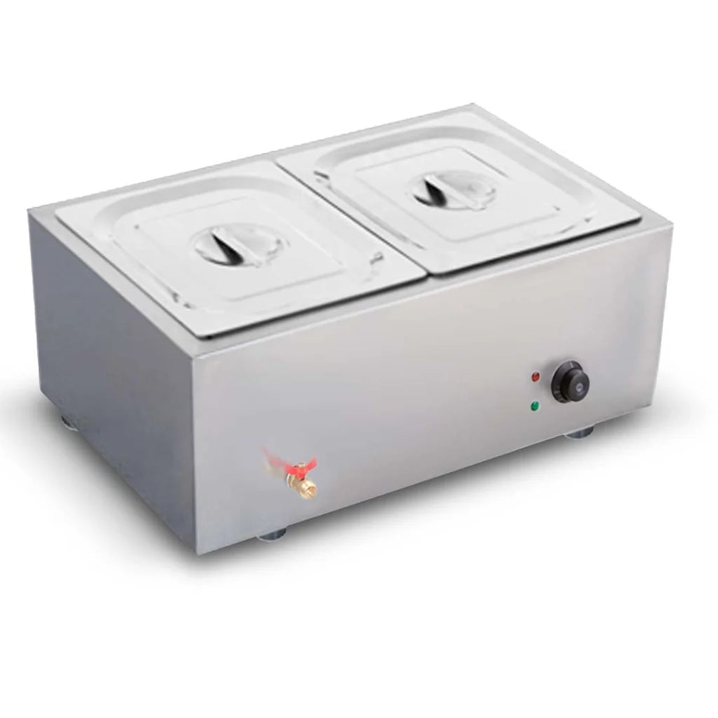 Stainless Steel 2 X 1/2 GN Pan Bain-Marie Food Warmer with Lid - Premium