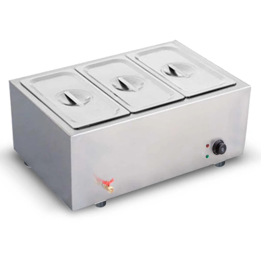 Stainless Steel 3 X 1/2 GN Pan Bain-Marie Food Warmer with Lid - Premium