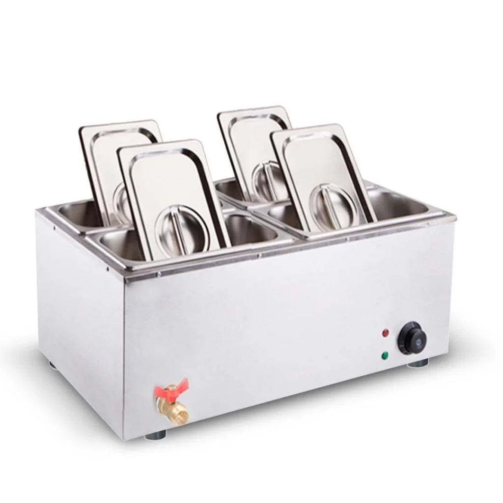 Stainless Steel 4 X 1/2 GN Pan Bain-Marie Food Warmer with Lid - Premium