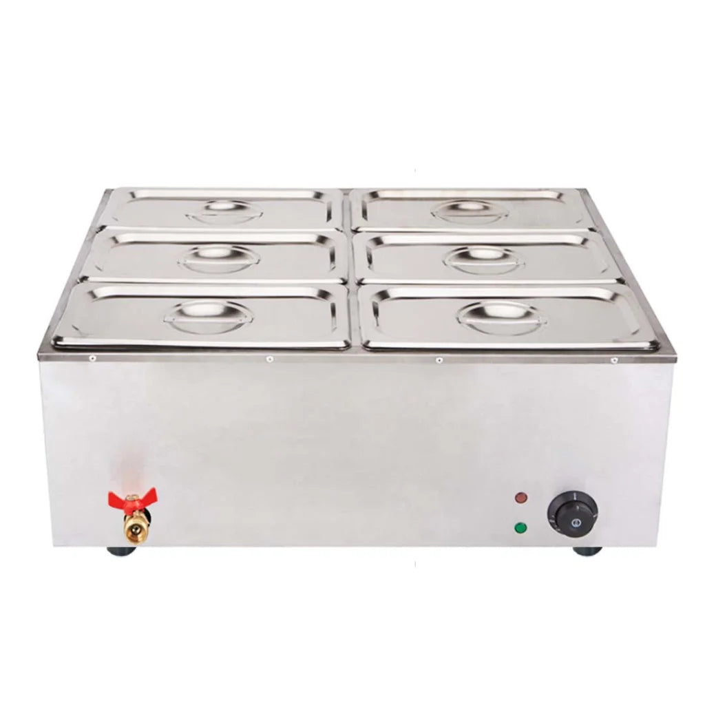 Stainless Steel 6 X 1/3 GN Pan Bain-Marie Food Warmer with Lid - Premium