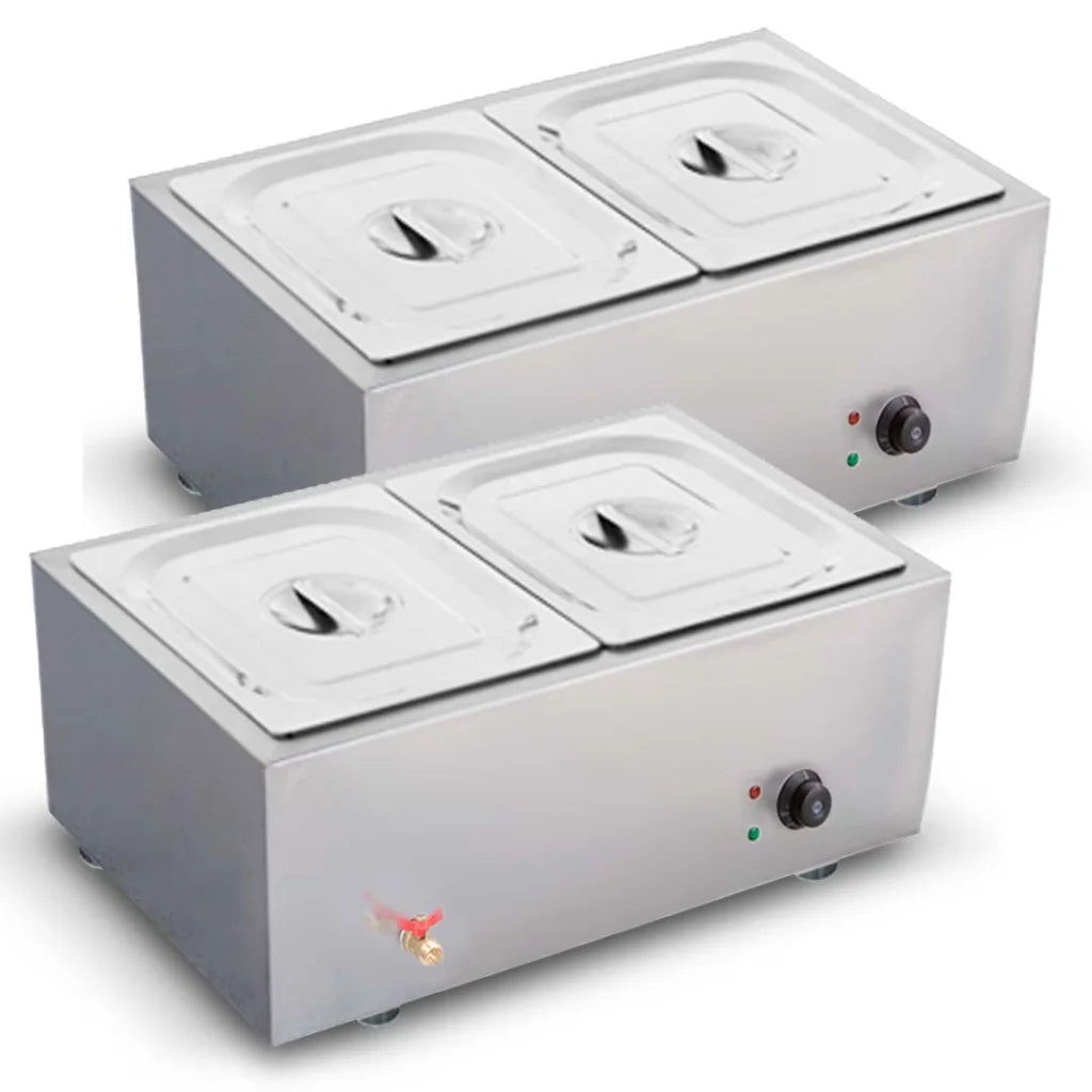 Stainless Steel Bain-Marie Food Warmer Set Premium 2X 2X 1/2 GN Pan with Lid