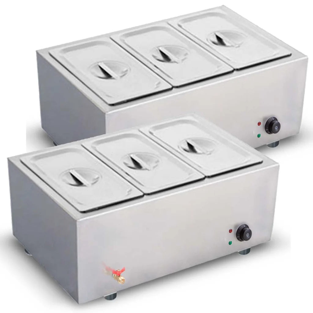 Stainless Steel Bain-Marie Food Warmer Set Premium 2X 3X 1/2 GN Pan with Lid