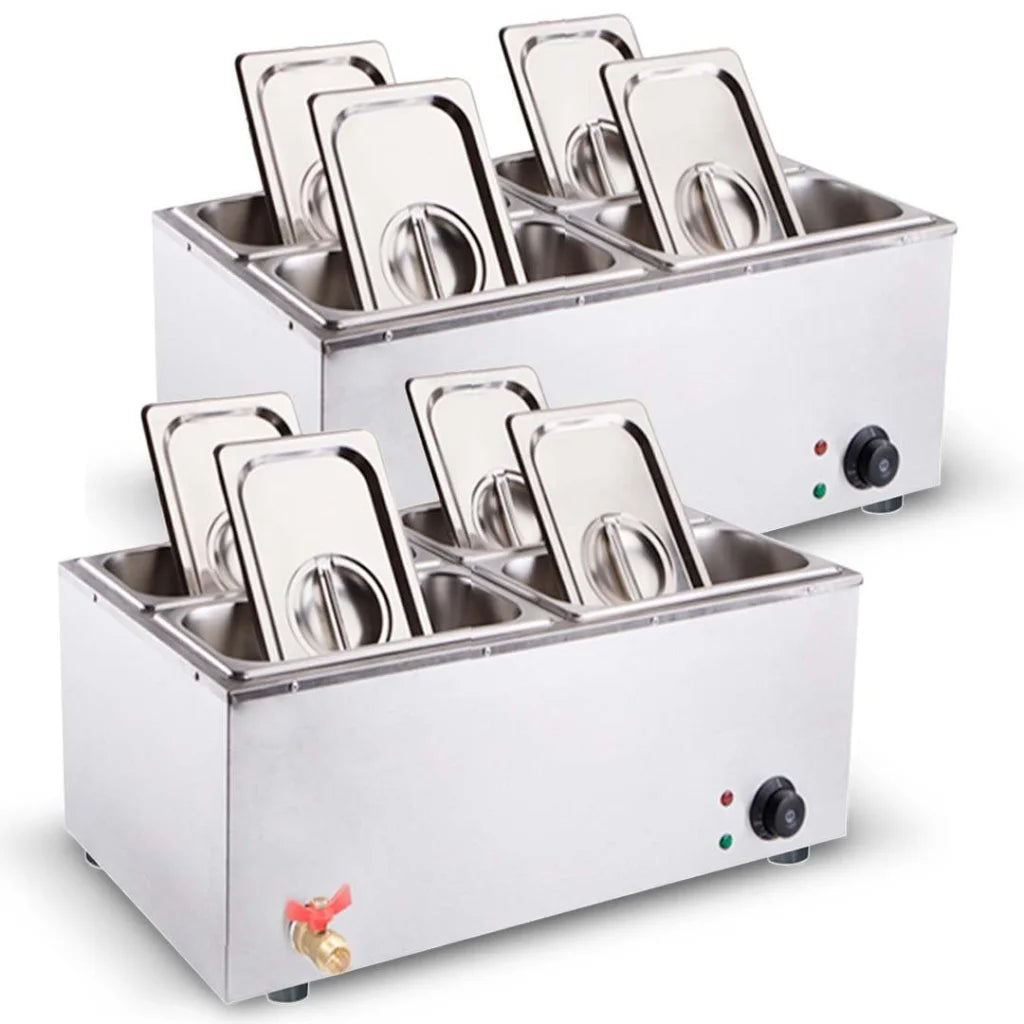 Stainless Steel Bain-Marie Food Warmer Set Premium 2X 4X 1/2 GN Pan with Lid
