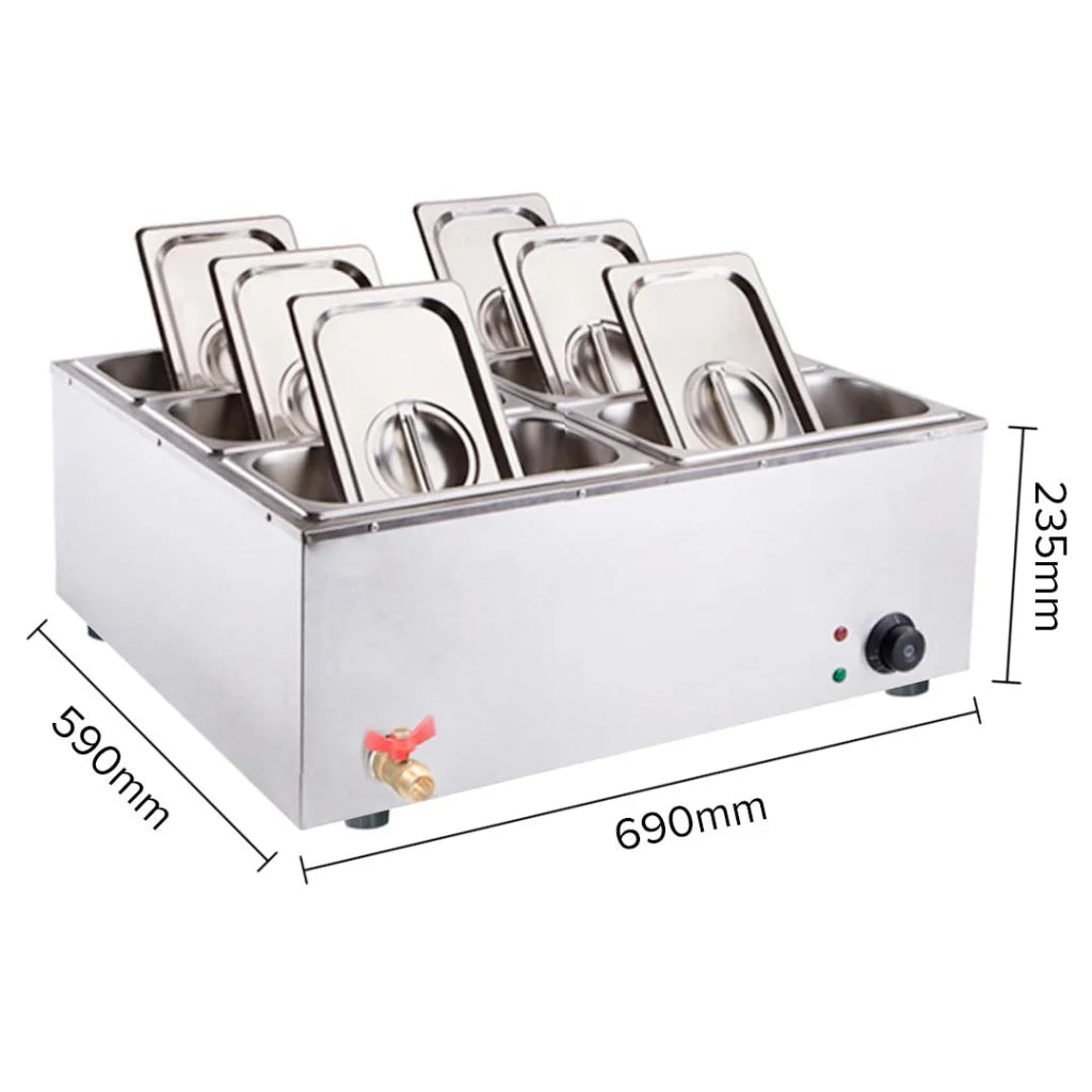 Stainless Steel Bain-Marie Food Warmer Set Premium 2X 6X 1/3 GN Pan with Lid