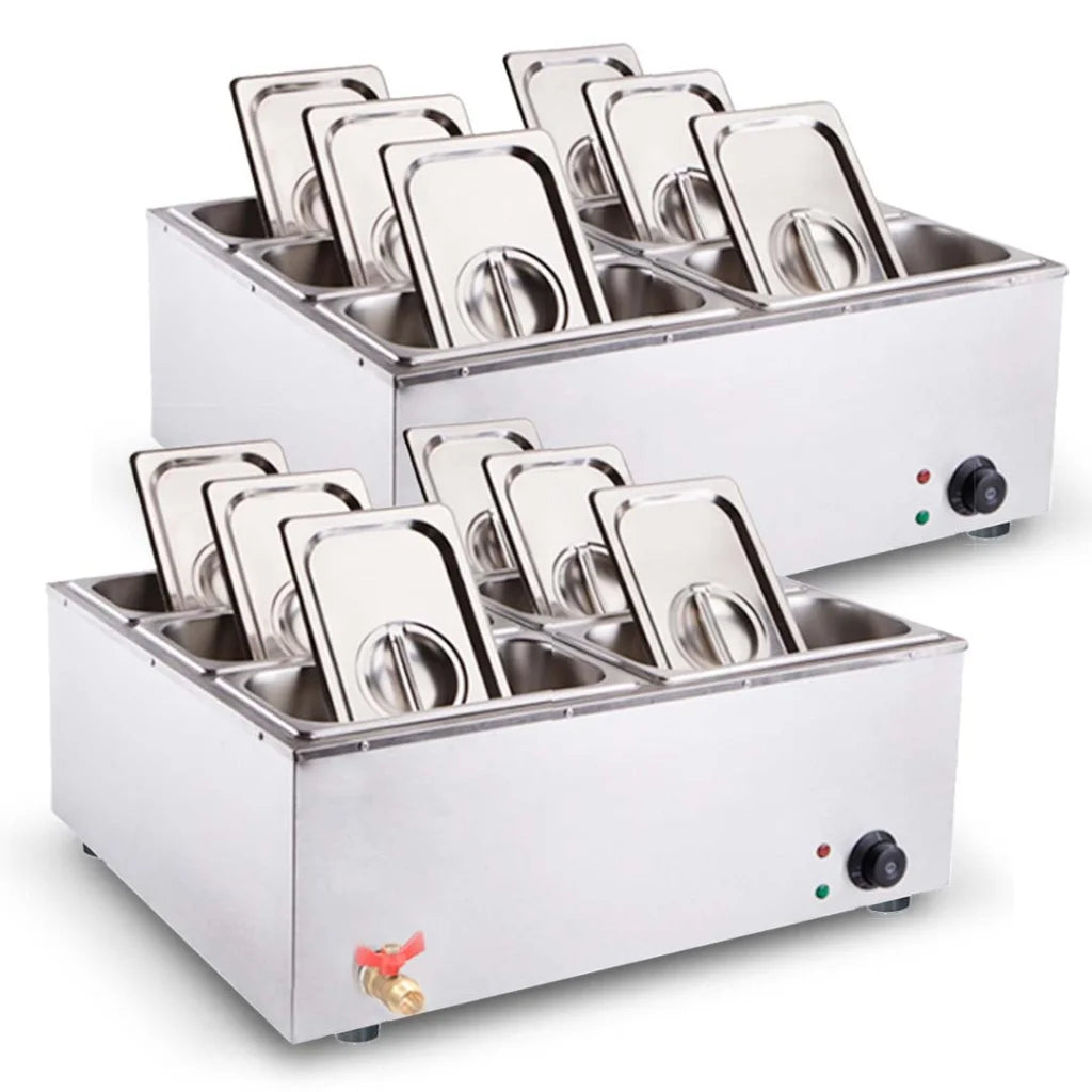 Stainless Steel Bain-Marie Food Warmer Set Premium 2X 6X 1/3 GN Pan with Lid