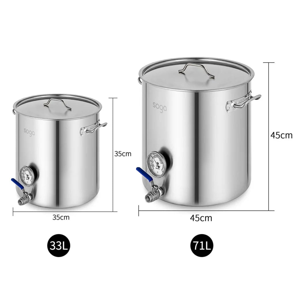 Stainless Steel Brewery Pot 33L & 71L with Beer Valve 35CM & 45CM - Premium