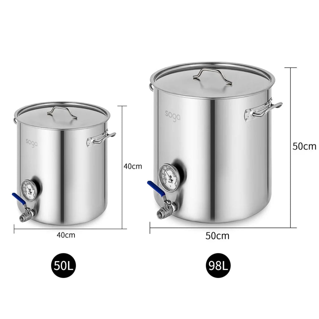 Stainless Steel Brewery Pot 50L & 98L with Beer Valve 40CM & 50CM - Premium