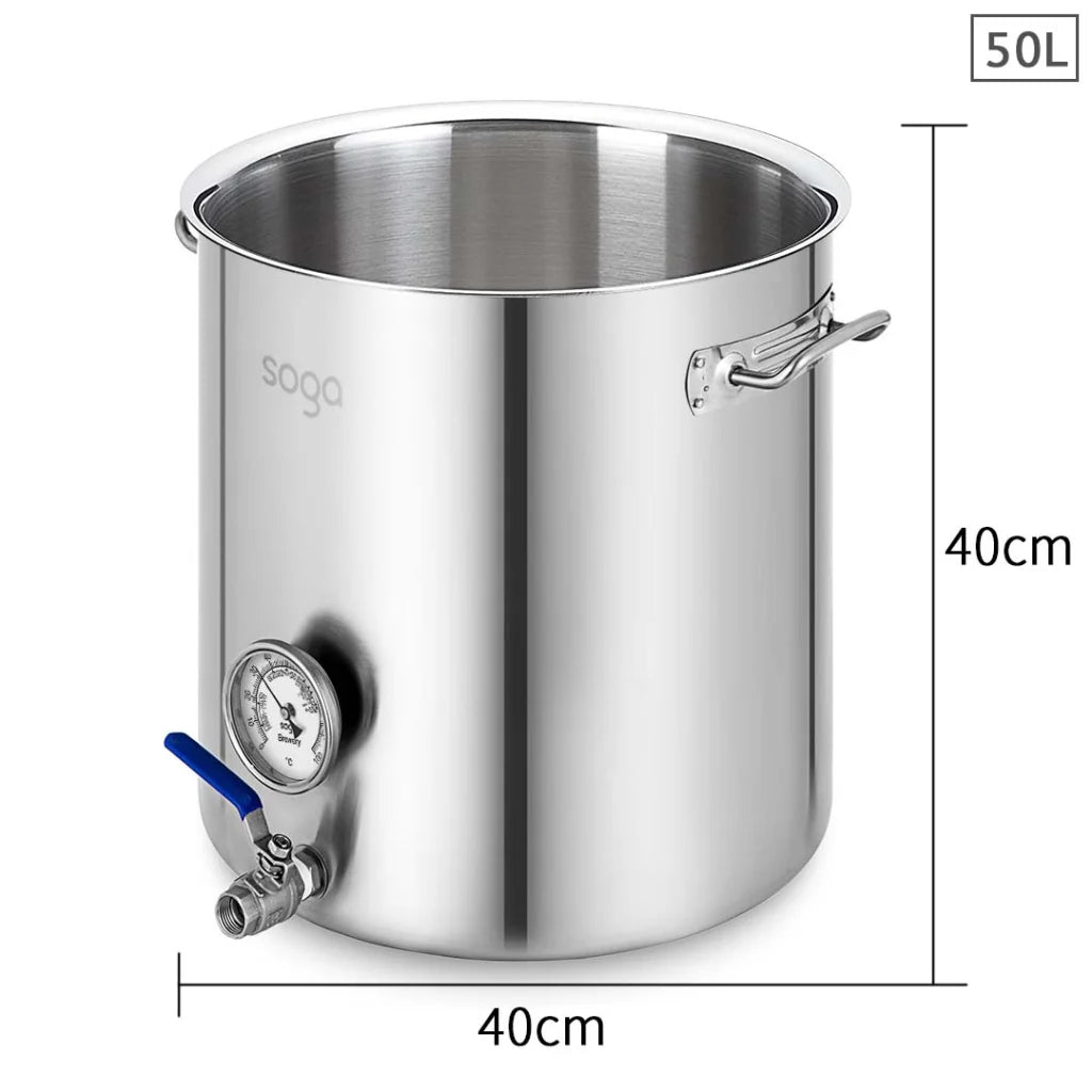 Stainless Steel Brewery Pot No Lid 50L with Beer Valve 40*40cm - Premium
