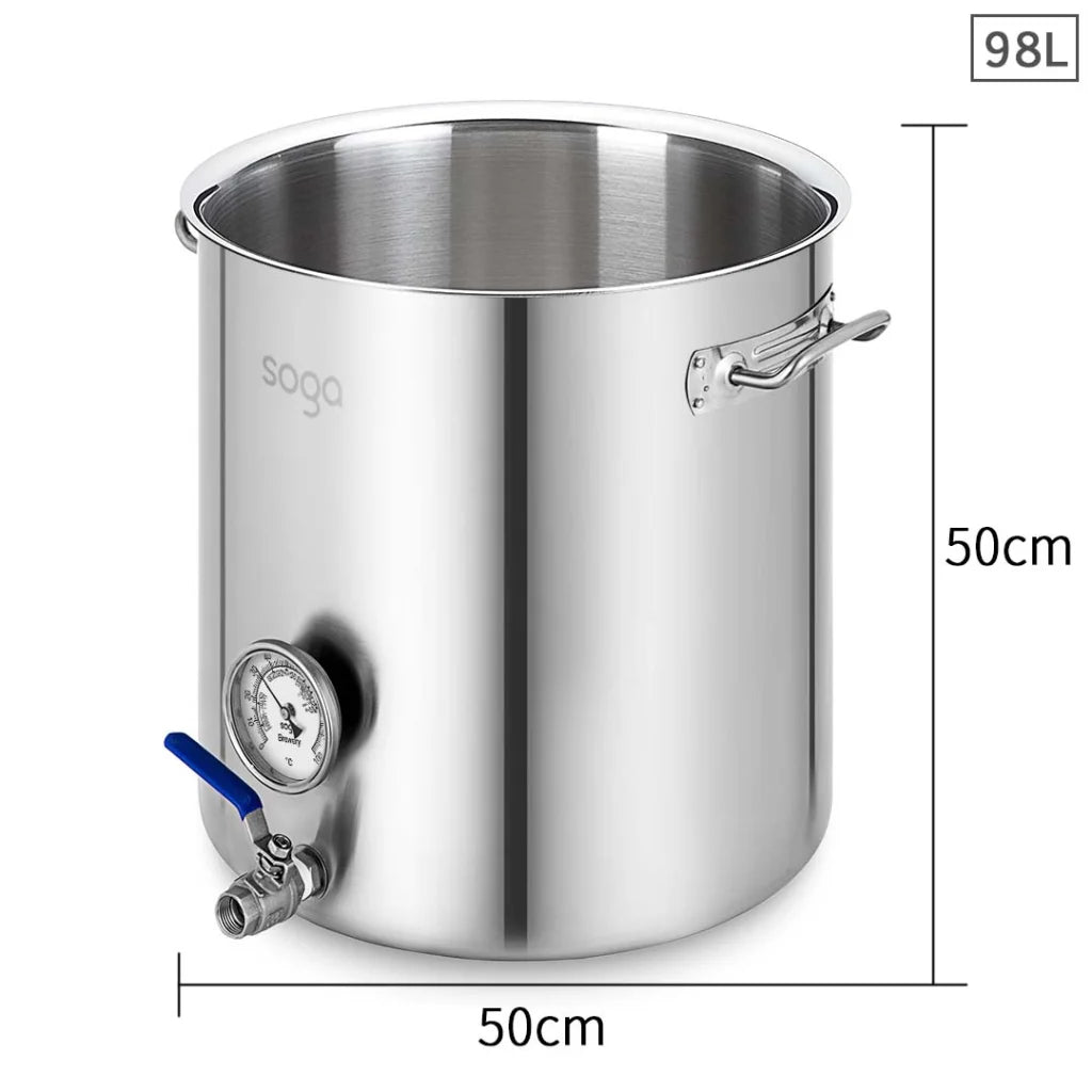 Stainless Steel Brewery Pot No Lid 98L with Beer Valve 50*50cm - Premium