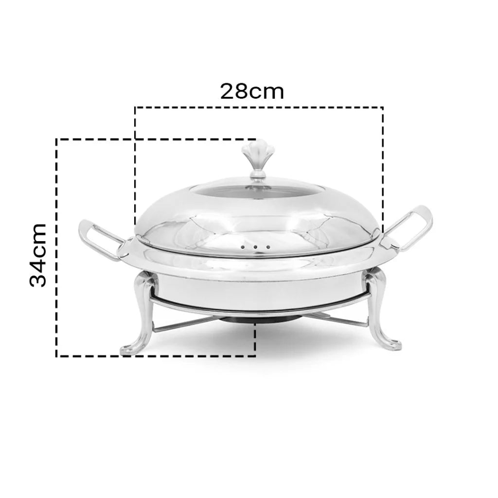 Stainless Steel Buffet Chafing Dish Round Cater Food Warmer Chafer with Glass Top Lid