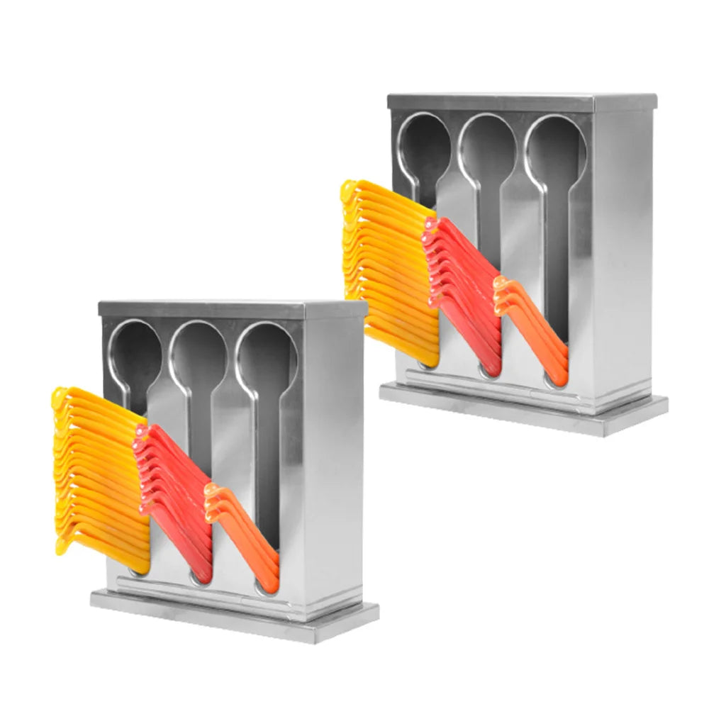 Stainless Steel Buffet Restaurant Spoon Utensil Holder Set of 2 - 3 Holes
