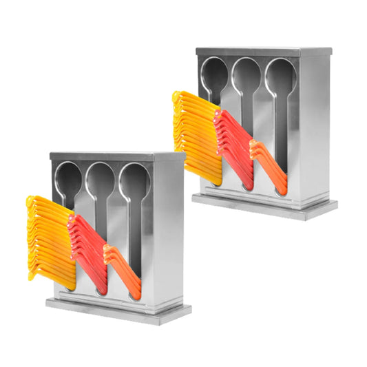 Stainless Steel Buffet Restaurant Spoon Utensil Holder Set of 2 - 3 Holes
