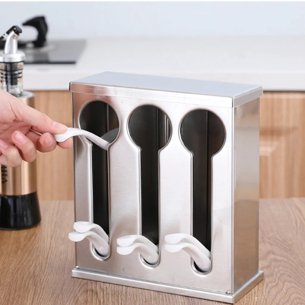 Stainless Steel Buffet Restaurant Spoon Utensil Holder Set of 2 - 3 Holes