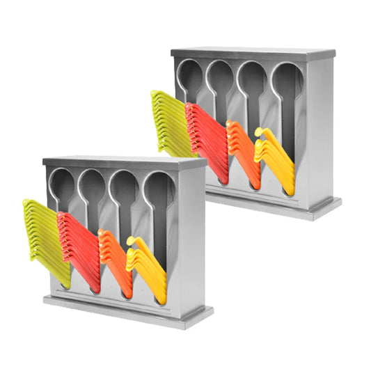 Stainless Steel Buffet Restaurant Spoon Utensil Holder Set of 2 - 4 Holes
