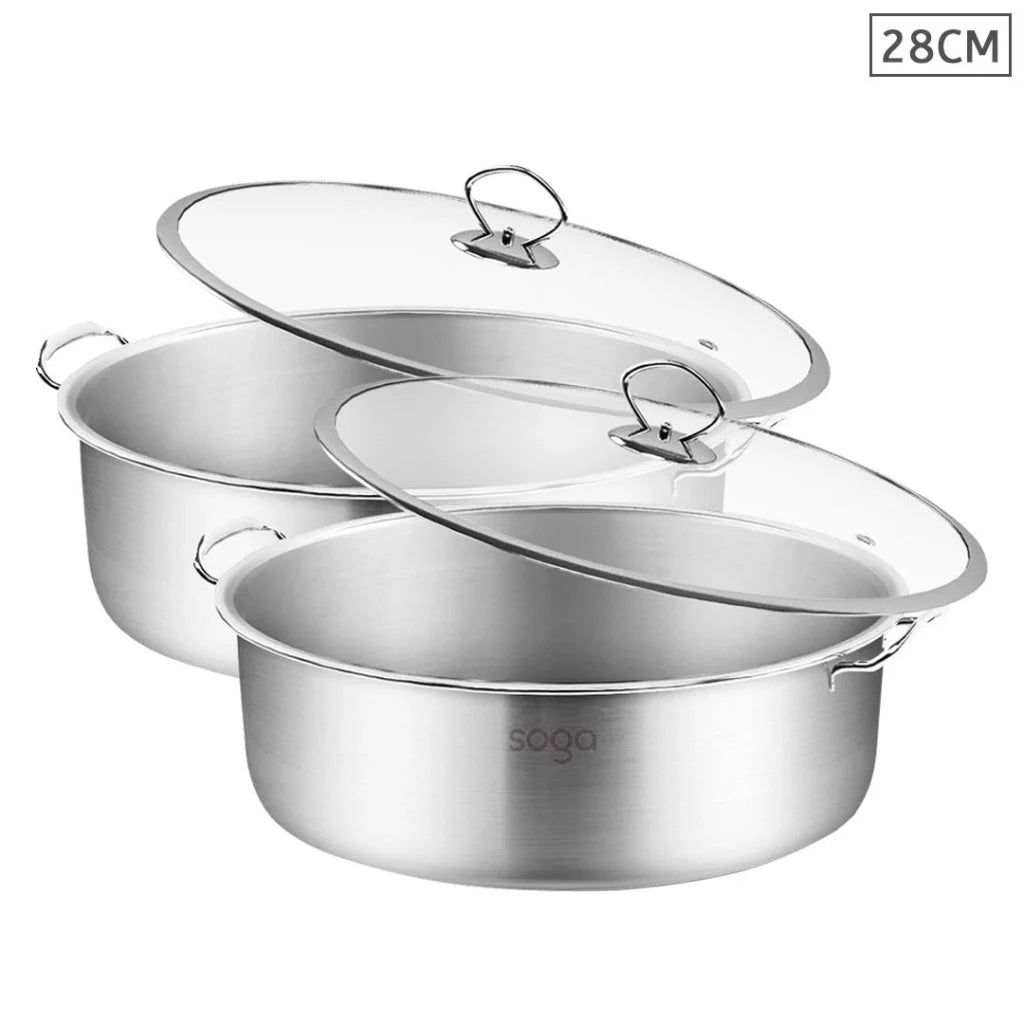 Stainless Steel Casserole 2X 28cm with Lid Induction Cookware
