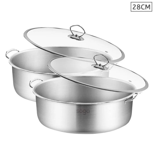 Stainless Steel Casserole 2X 28cm with Lid Induction Cookware