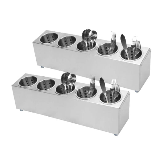 Stainless Steel Commercial Conical Utensils Cutlery Holder Set of 2 - 5 Holes