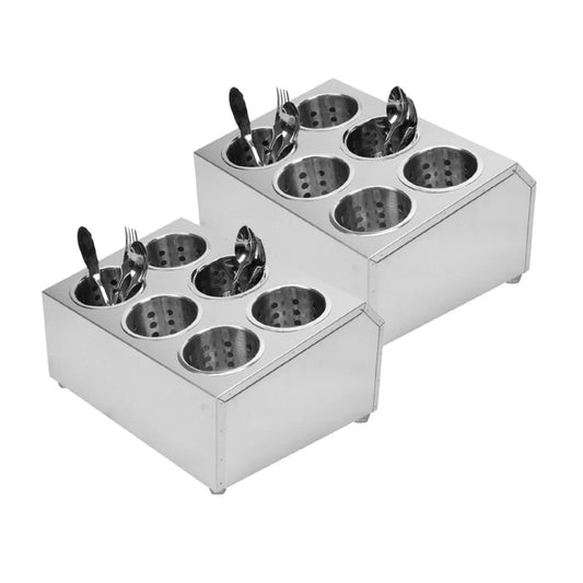 Stainless Steel Commercial Conical Utensils Cutlery Holder Set of 2 - 6 Holes