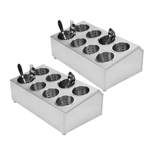 Stainless Steel Commercial Conical Utensils Cutlery Holder Set of 2 - 8 Holes