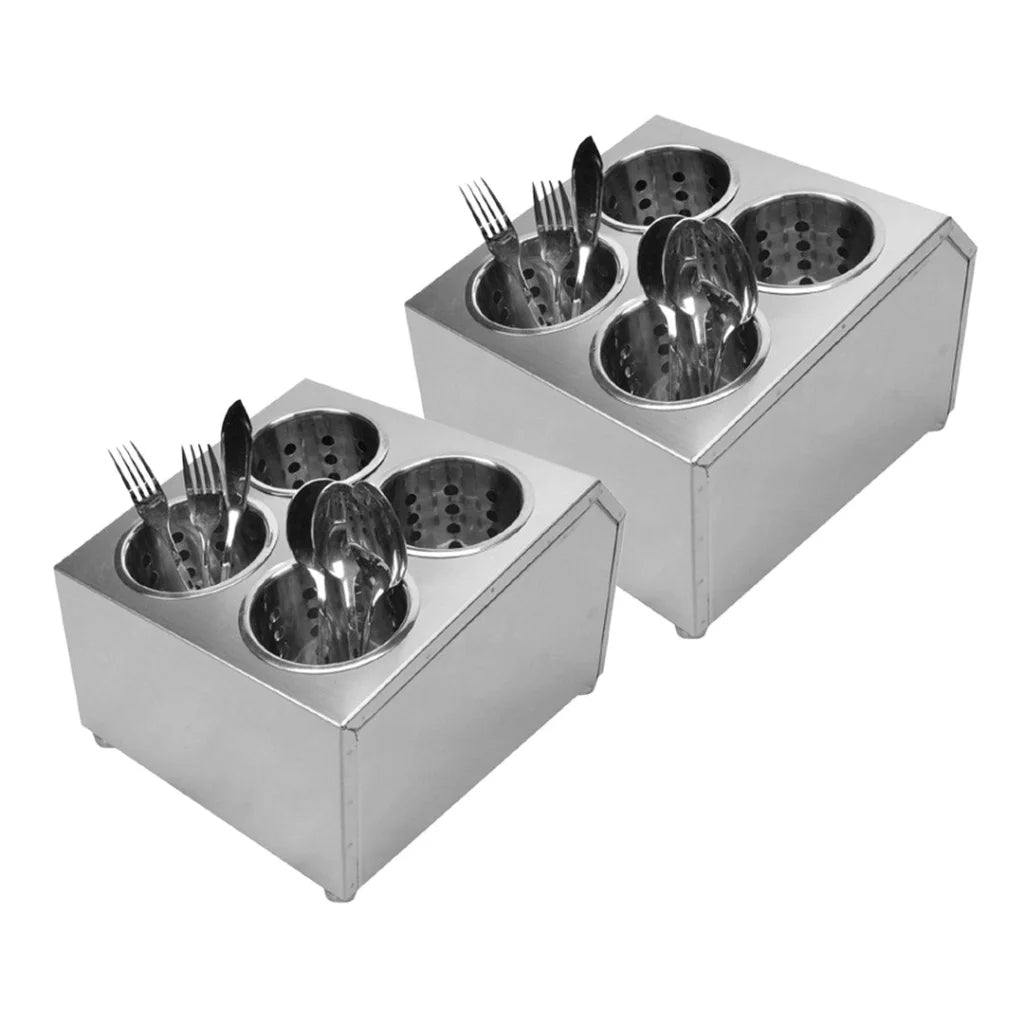 Stainless Steel Commercial Conical Utensils Square Cutlery Holder Set of 2 - 4 Holes